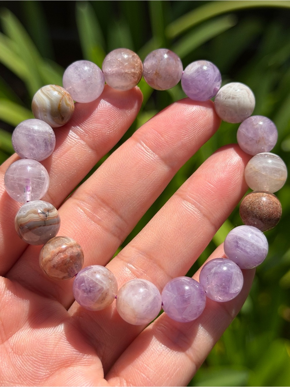 11mm Amethyst and Agate Beaded Stretch Bracelet 2055